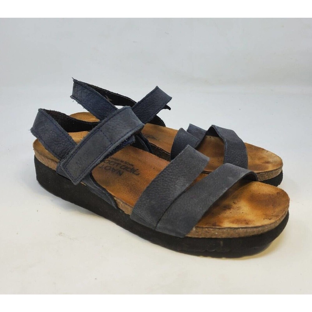 Naot Size 38 Kayla Black Wedge Sandal Comfort Leather Granola Slingback